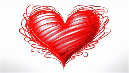 Poster - hand drawn red heart with bold diagonal strokes on a white background, artistic sketch symbolizing love, passion, and emotion

