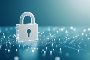 Wall Mural - concept of future technology, security, and cyber protection featuring a padlock with binary code on