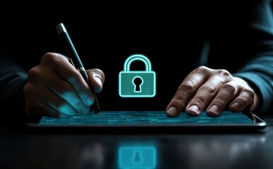 Wall Mural - the cyber security system ensures the safe storage of data and information across networks, as a bus