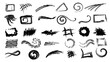 © Igor - Quirky scribbles set doodle scribbles Kid's drawings, hand drawn childish funky shapes, crayon drawn squiggles and scrawls. Creative abstract vector messy doodles a funny set of icon symbols.