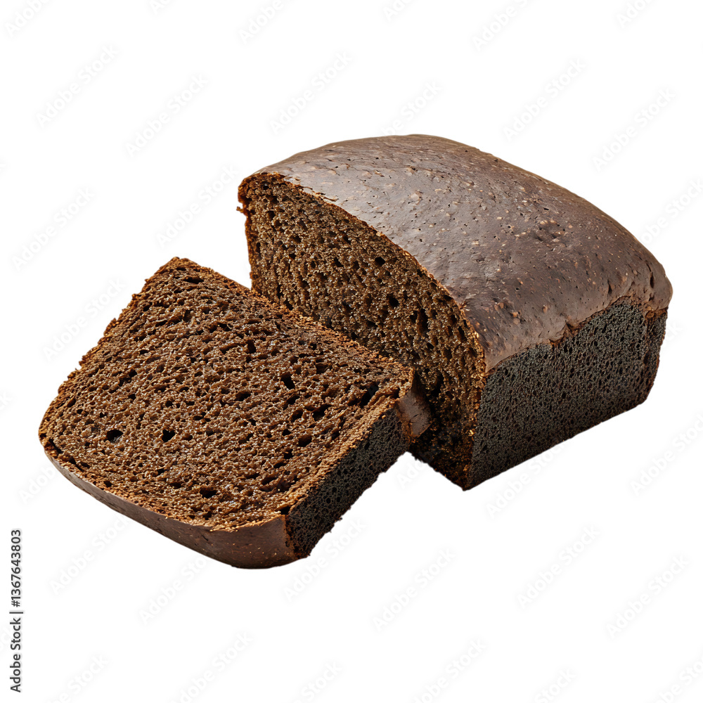 A Loaf of Pumpernickel Bread with a Dark Crust Isolated on Transparent Background