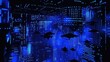 © Akstem - Futuristic city illustration with UFOs flying over a digital, blue cityscape.