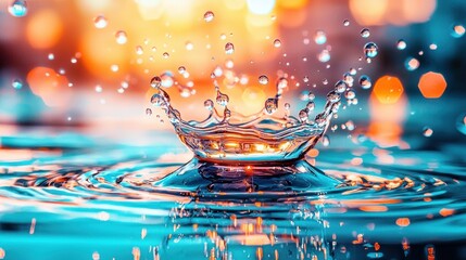 Aufkleber - Water Splash With Droplets Created by Impact on Surface Below