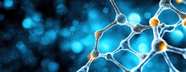 Aufkleber - Abstract Molecular Structure with Glowing Nodes and Blue Background