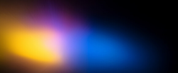 Wall Mural - Banner. Defocused yellow blue magenta ultraviolet radiance soft texture on dark black abstract empty space background. Neon blur glow. Color light overlay. Copy space.