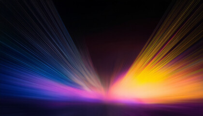 Wall Mural - Defocused yellow blue magenta ultraviolet radiance soft texture on dark black abstract empty space background. Neon blur glow. Color light overlay. Copy space.