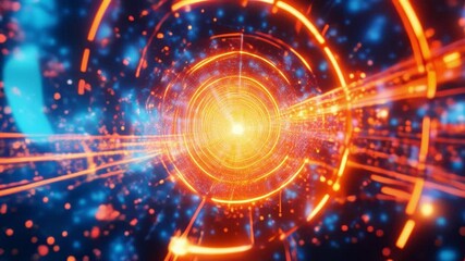 Aufkleber - Abstract Digital Artwork of Glowing Orange and Blue Circular Patterns in a Futuristic Concept of Light Emission and Depth Perception