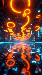 Aufkleber - Abstract Digital Artwork of Glowing Orange and Blue Circular Patterns in a Futuristic Concept of Light Emission and Depth Perception
