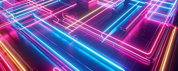 Poster - 3d illustration of a colorful luminous geometric shape reflecting on the floor