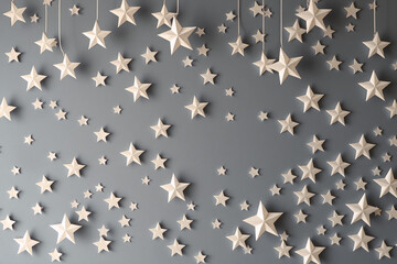 Wall Mural - elegant star decorations hang against a muted grey wall. a celestial arrangement of varying sizes cr