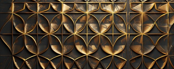 Aufkleber - Elegant and luxurious seamless floral pattern with golden metal on a black background