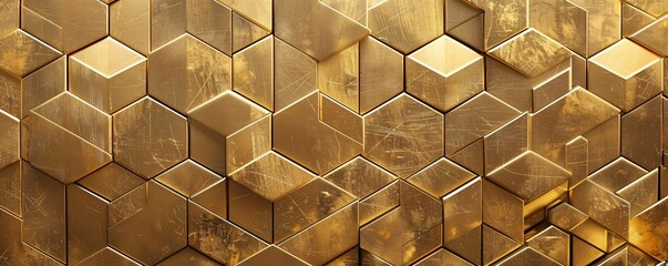 Aufkleber - Luxurious and modern design: seamless pattern of gold hexagons with a scratched surface on abstract background