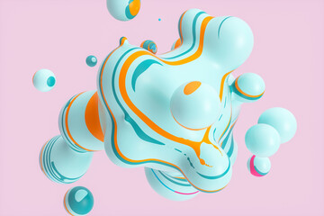 Poster - Abstract 3d art background with colorful marble spheres floating. liquid blobs. soap bubbles.