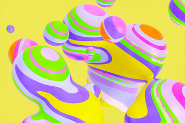 Poster - Abstract 3d art background with colorful marble spheres floating. liquid blobs. soap bubbles.