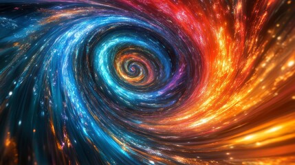 Aufkleber - Abstract swirling vortex of vibrant blue, orange, and purple light streaks and sparkles.