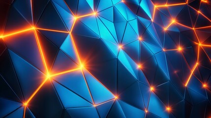 Aufkleber - Abstract blue and orange glowing triangular geometric background.