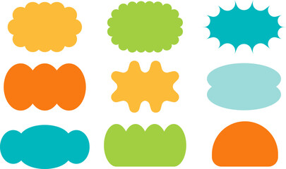 Colorful vector shapes in cloud, splash and capsule forms. Ideal for stickers, badges, modern web and print design