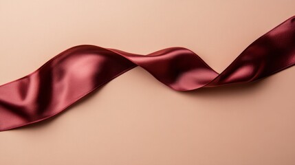 Leinwandbilder - A silky red ribbon smoothly cascades over a muted pastel backdrop, with curled ends forming soft waves that enhance the luxurious atmosphere