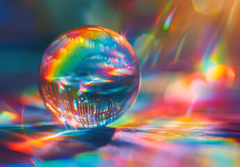 Wall Mural - close-up of the lens flare and rainbow reflection on an object, creating a dreamy effect with soft f