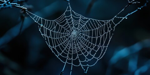 Web of Dewdrops: A detailed capture of a spiderweb adorned with glistening dewdrops, creating an intricate pattern against a blurred background.
