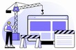 © Planetz - A construction worker with a crane stands beside a computer interface, illustrating the theme of digital construction or development.