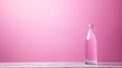 Leinwandbilder - Glass water bottle with condensation sits on a sleek marble surface, illuminated by natural light against a soft pink wall, showcasing its minimalist design