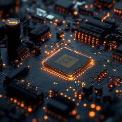 Poster - Illuminated Circuit Board: A Glimpse into Modern Technology and Electronic Interconnectivity 