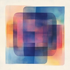 Aufkleber - Overlapping Geometry: An Abstract Watercolor Composition of Squares and Rounded Forms