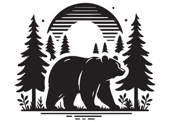 Wall Mural - silhouettes bear logo vector illustration, grizzly bear logo icon silhouettes, bear silhouette logo 