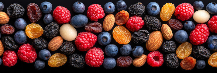 Poster - Close-up view of dried fruit granola with detailed textures, nutritious breakfast concept,