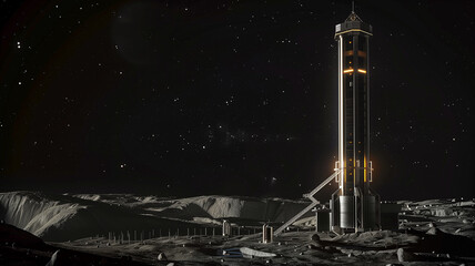 Aufkleber - This sleek refinery tower processes regolith on an asteroid, showcasing advanced excavation techniques.