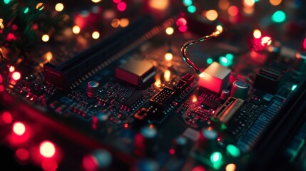 Leinwandbilder - Close-up of circuit board with colorful lights.