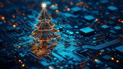 Leinwandbilder - Glowing Christmas tree on a circuit board.