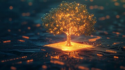 Aufkleber - Glowing digital tree on a circuit board, representing growth, technology, and innovation.