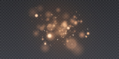 Canvas Print - golden glitter particles with bokeh effect and soft shimmering glitter glow on a transparent backgro