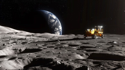 Poster - This Advanced machinery excavates regolith on an asteroid, demonstrating mining technology.