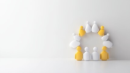 Minimalist teamwork concept with abstract figures in a circle on white background.