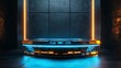 © Ceyhun - A futuristic podium with interactive touchscreens, sleek metal design, and glowing edges