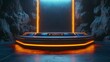 © Ceyhun - A futuristic podium with interactive touchscreens, sleek metal design, and glowing edges