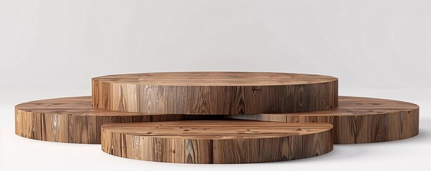 Fototapete - Four round wooden podiums creating a minimal background for product placement