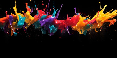 Wall Mural - Colorful paint splashes on a black background, vibrant splashes of color, an explosion of colors, 