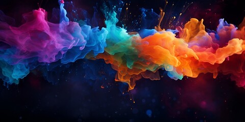 colorful paint splashes with a dynamic splashing effect on a black background, creating an artistic 