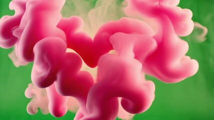 Wall Mural - swirling hues: abstract pink clouds cascade against a green canvas, offering a dreamy visual