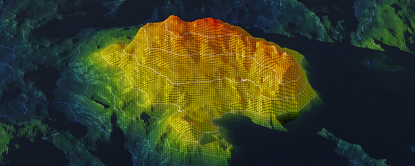 visualization terrain using gradient topographic grid. relief analysis for flood modeling, land-use 