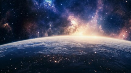 Wall Mural - a beautiful night sky with a bright sun in the middle. the sun is shining on the earth and the stars