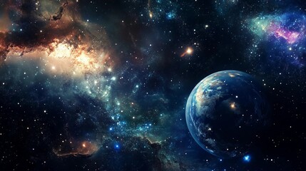 Wall Mural - a colorful galaxy with a planet in the middle. the planet is surrounded by a lot of stars and the ga