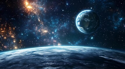 Wall Mural - a planet is seen in the sky with a lot of stars around it. the planet is surrounded by a lot of star