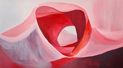 Poster - Abstract painting of swirling, red and pink forms creating a tunnel-like effect.