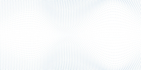 Flowing dots particles wave pattern halftone gradient curve shape isolated on white background. Vector in concept of technology, science, music, modern.