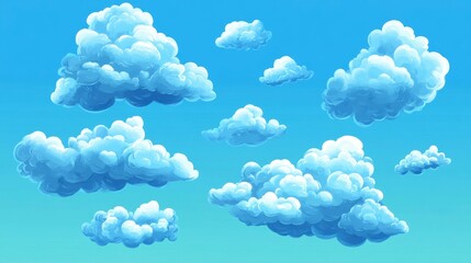 Aufkleber - Fluffy white cumulus clouds scattered across a vibrant blue sky.